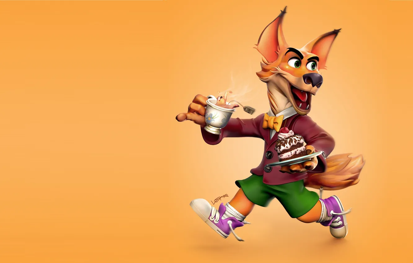 Photo wallpaper Breakfast, morning, art, Fox, fox, Leandro Sakami