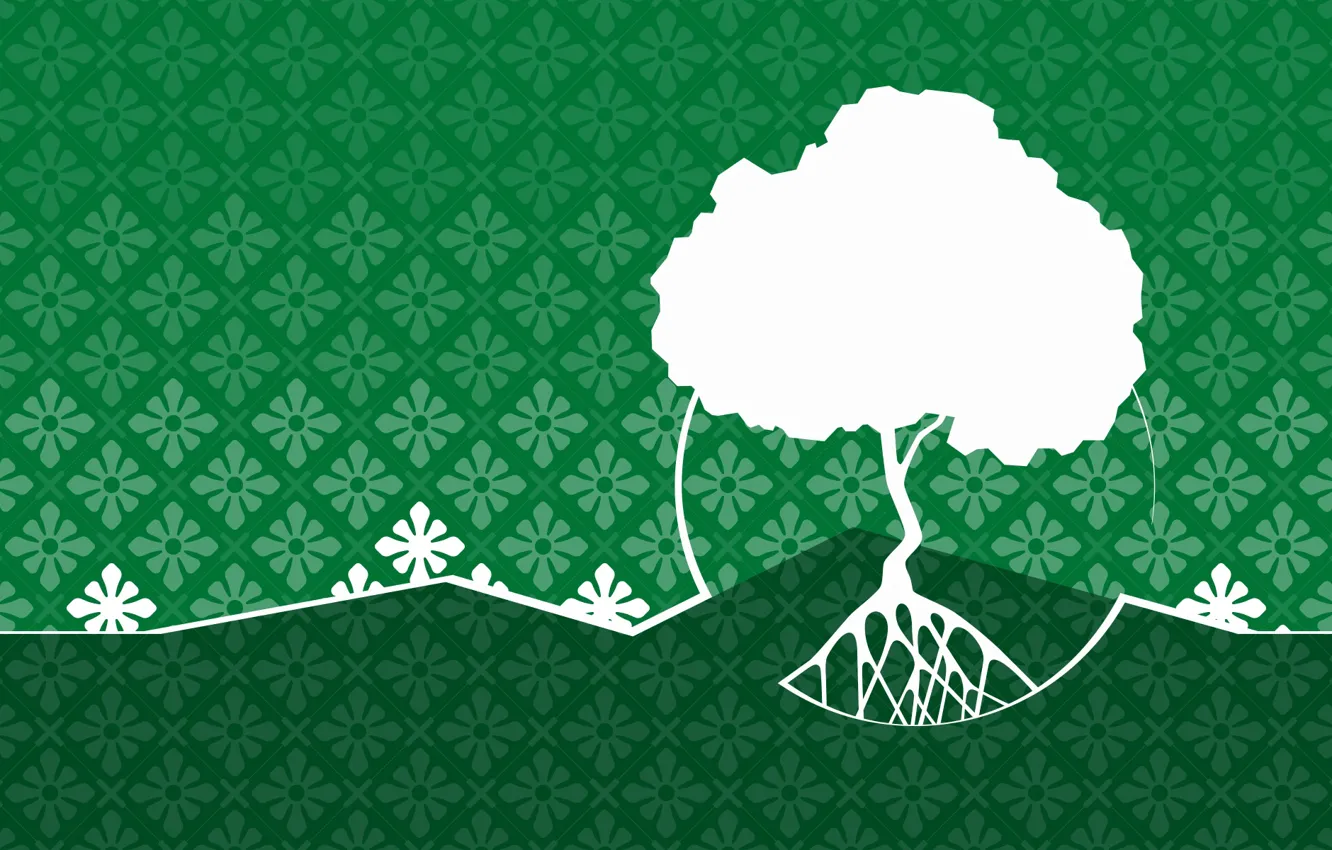 Photo wallpaper trees, flowers, nature, figure, graphics, minimalism, vector, ornament