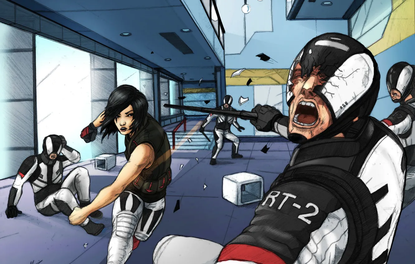 Photo wallpaper girl, art, security, soldiers, Mirrors Edge 2