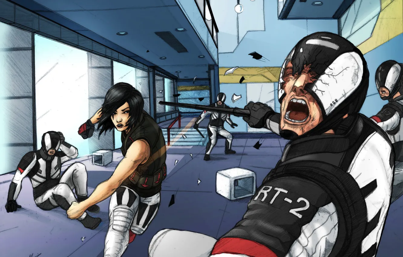 Photo wallpaper girl, art, soldiers, security, Mirrors Edge 2