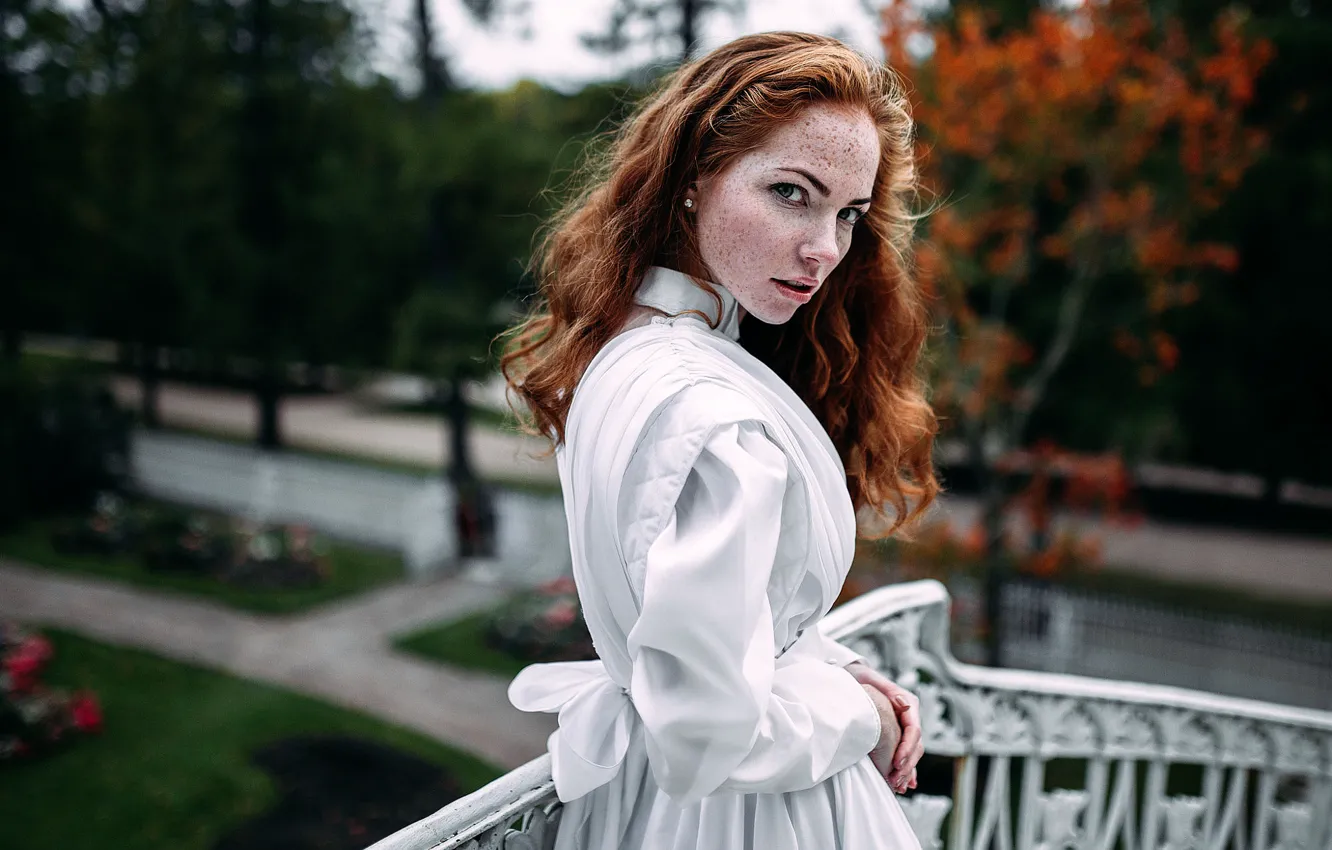 Photo wallpaper autumn, dress, freckles, the beauty, redhead, vintage, Oksana, Oksana Butovo