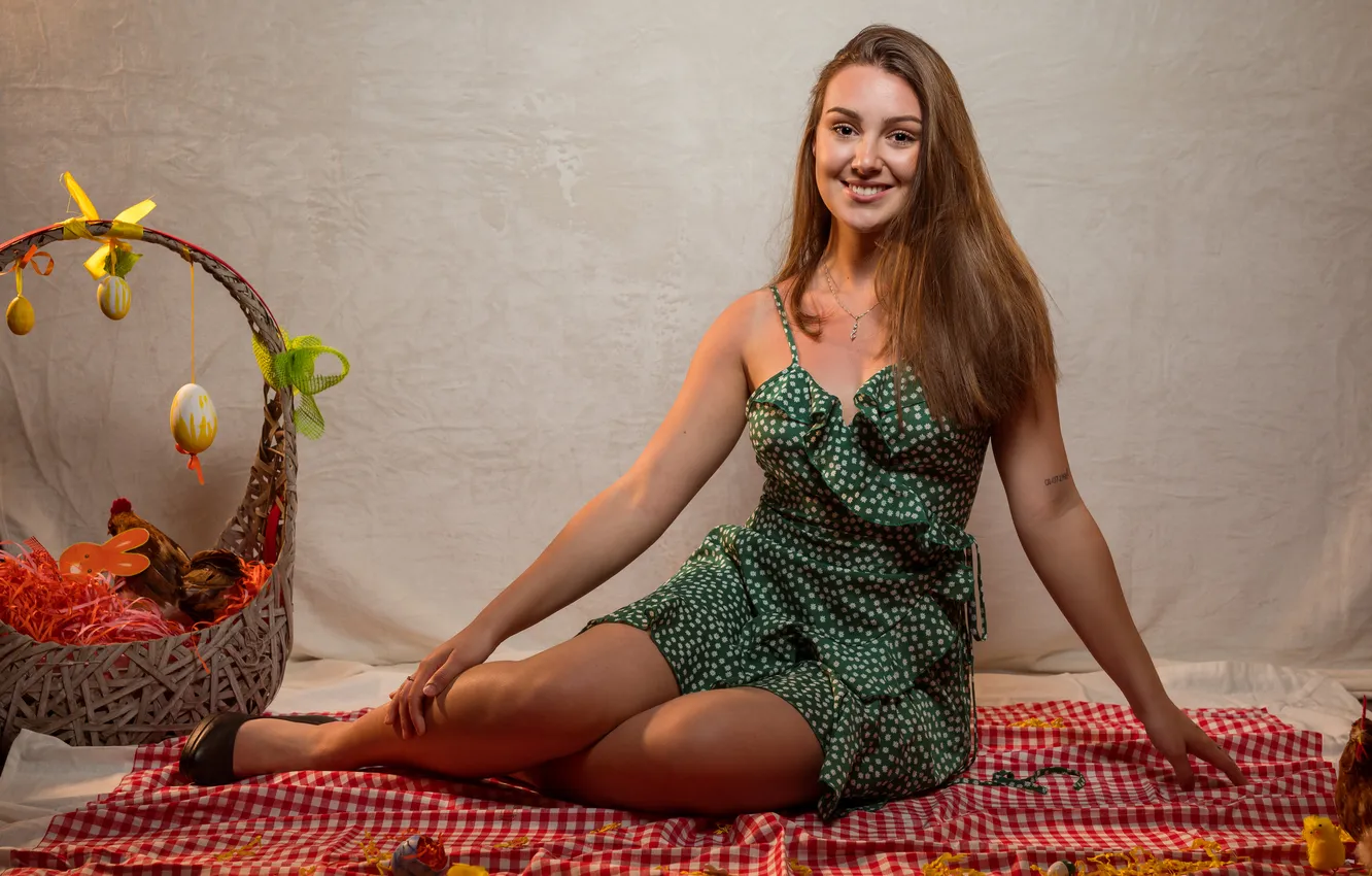 Photo wallpaper smile, dress, legs, Elise