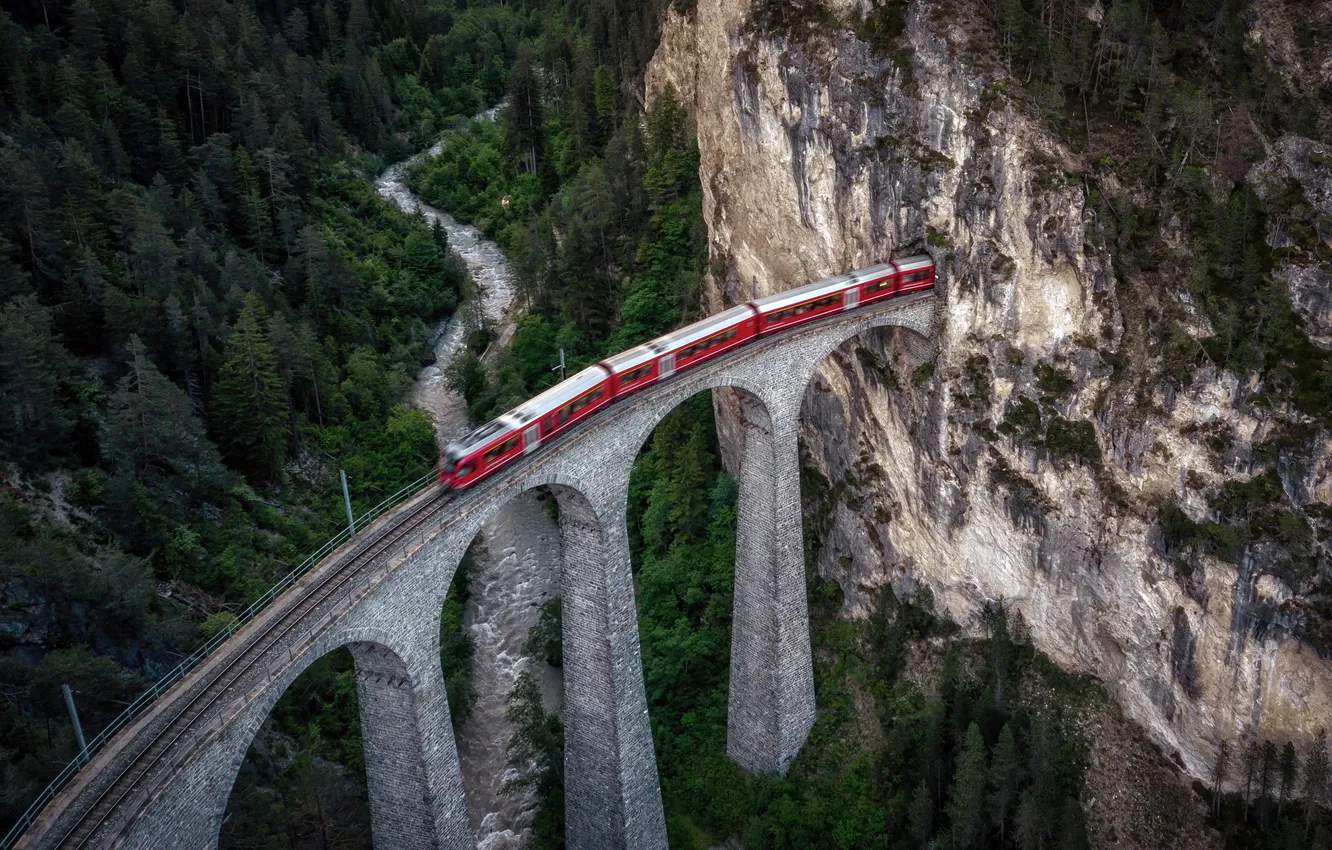 Photo wallpaper Switzerland, train, Alps, Grisons, Tunneling, Schmitten (GR)