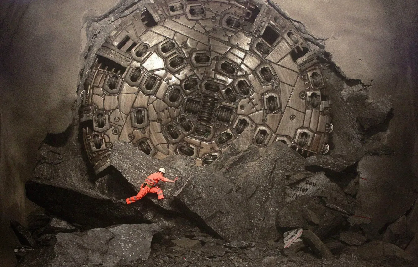 Photo wallpaper tunnel, mole, tunnel boring machine