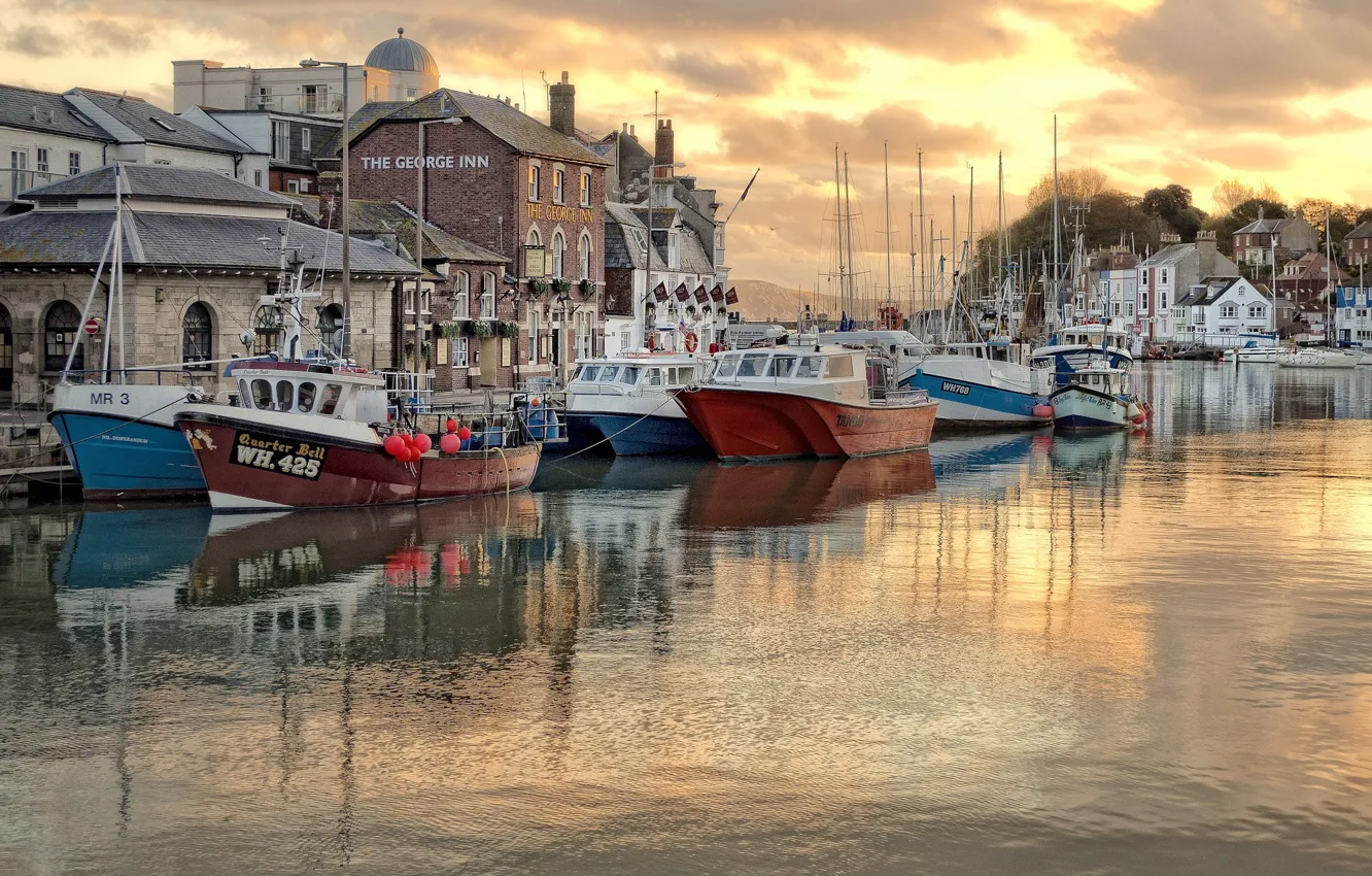 Photo wallpaper boat, England, home, harbour, Weymouth