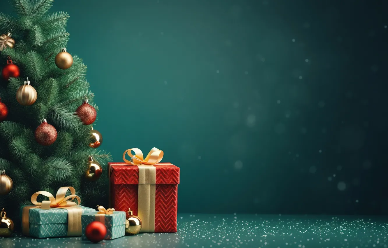 Photo wallpaper decoration, gift, balls, tree, new year, Christmas, Christmas, balls