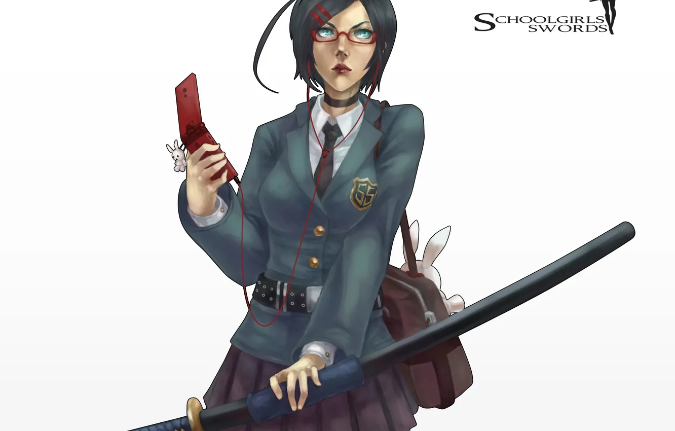 Photo wallpaper girl, sword, katana, stockings, art, phone, schoolgirl
