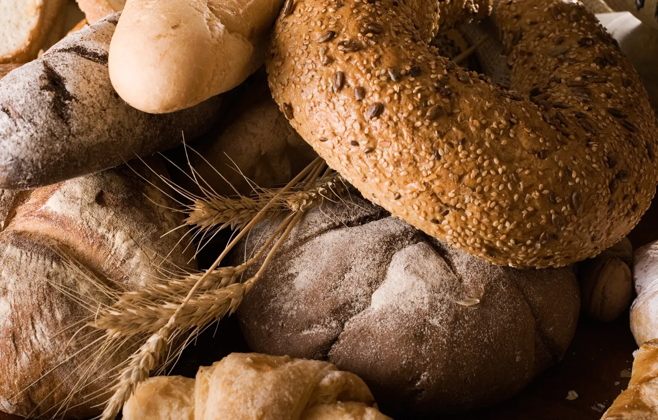 Photo wallpaper bread, cereals, flour, loaves, cumin