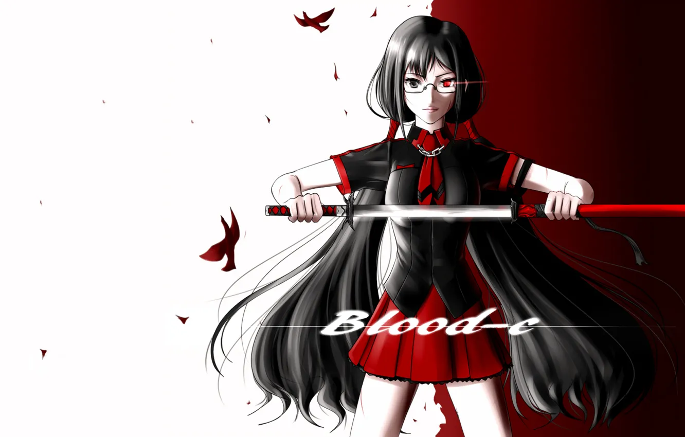 Photo wallpaper blood, katana, red eyes, sheath, Blood-C, Kisaragi I