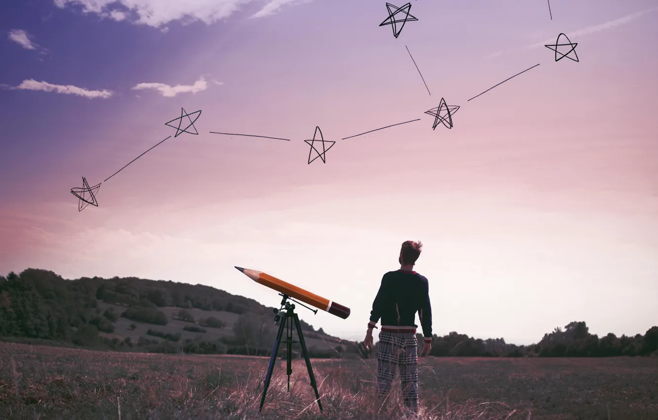 Photo wallpaper the sky, stars, people, flat land