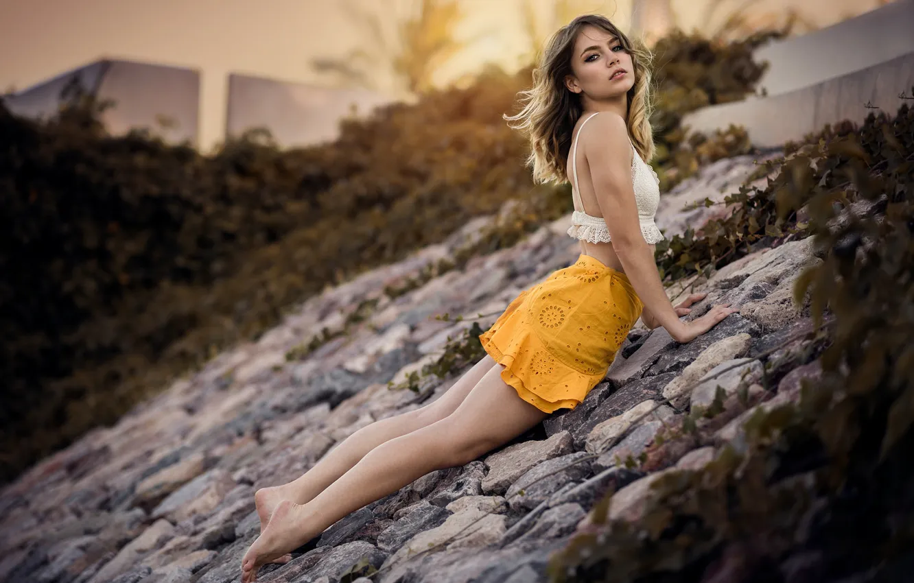 Photo wallpaper girl, model, skirt, topic, legs, Cristina