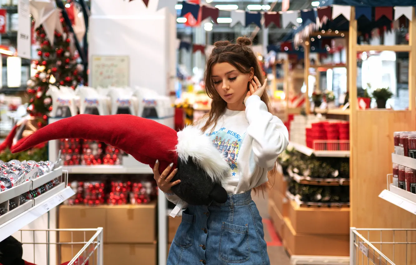 Photo wallpaper pose, model, new year, skirt, portrait, makeup, hairstyle, brown hair