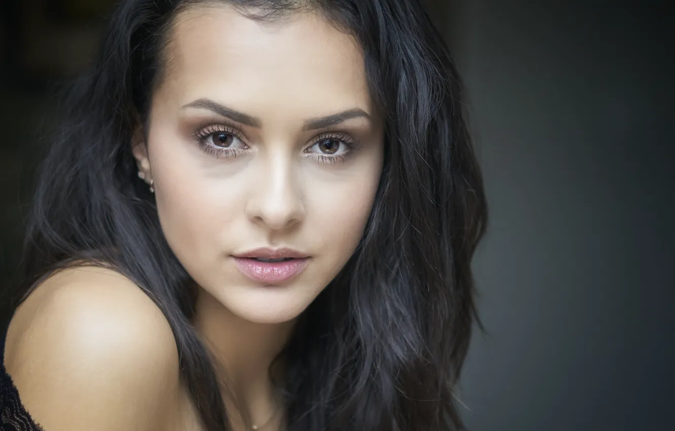 Photo wallpaper girl, wall, eyes, brunette, Sight