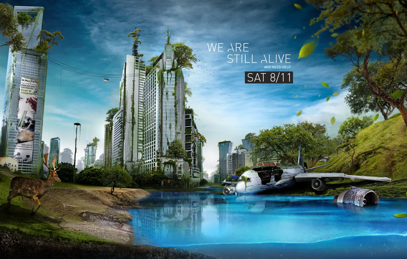 Photo wallpaper the city, the plane, the end of the world, pustosh