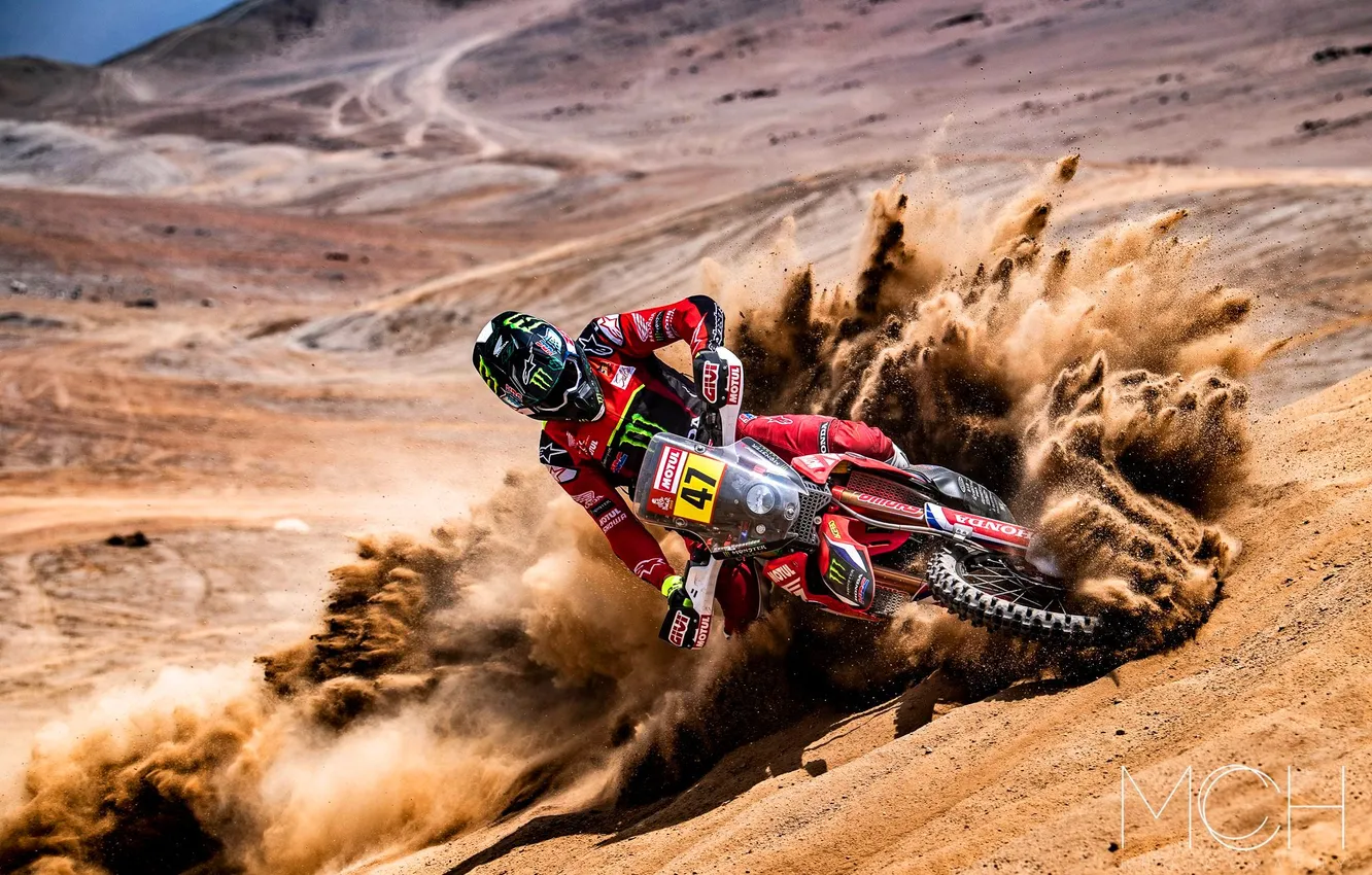 Photo wallpaper sand, race, desert, Motorcycle, Honda, rally, desert, rally