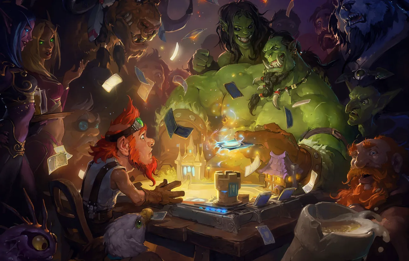 Photo wallpaper the game, fantasy, art, WOW, dwarf, the excitement, Orc, Hearthstone Launch Art
