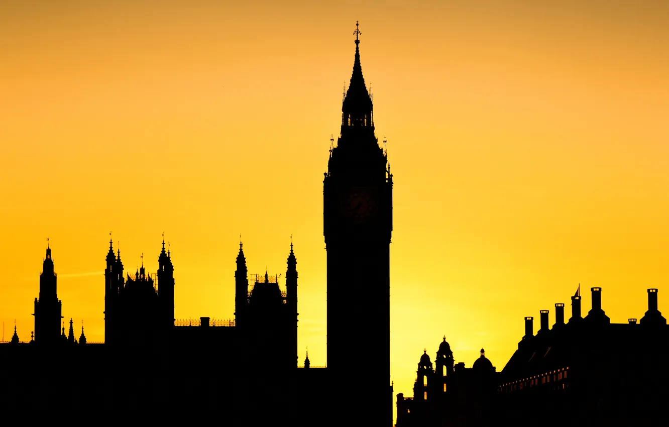Photo wallpaper the sky, landscape, sunset, England, tower, London, silhouette