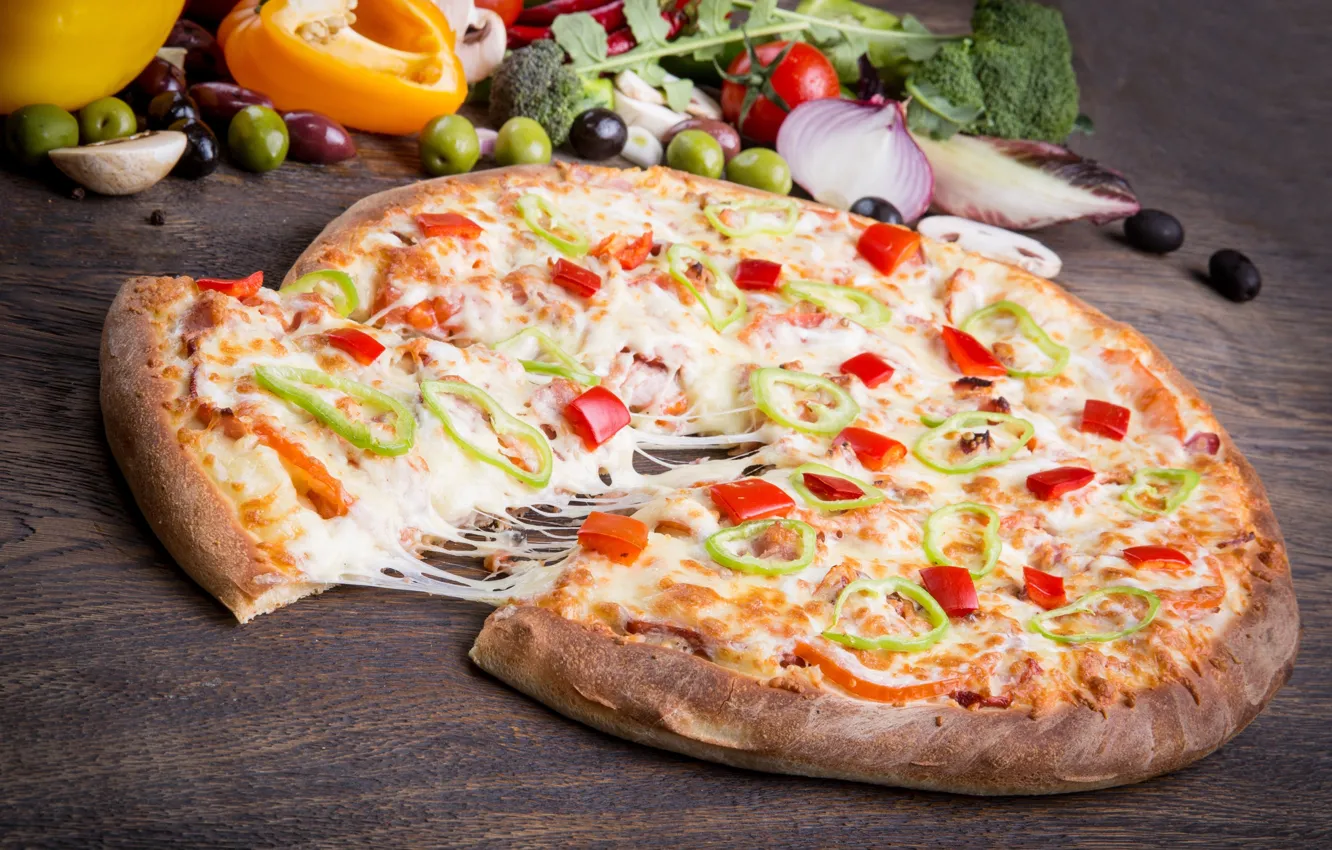 Photo wallpaper cheese, vegetables, pizza