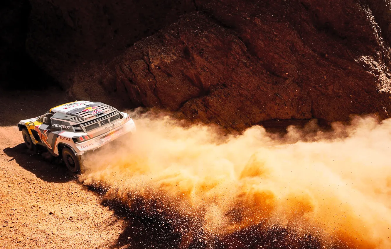 Photo wallpaper Sand, Dust, Sport, Speed, Stones, Race, Peugeot, Lights