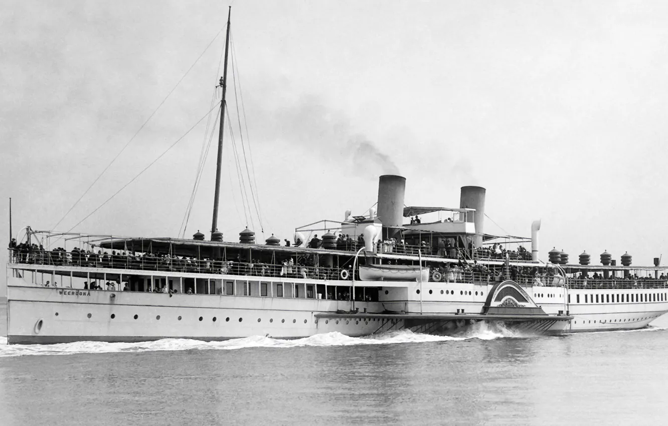 Photo wallpaper retro, steamer, old, old, steamship, passengers, Kolesnik