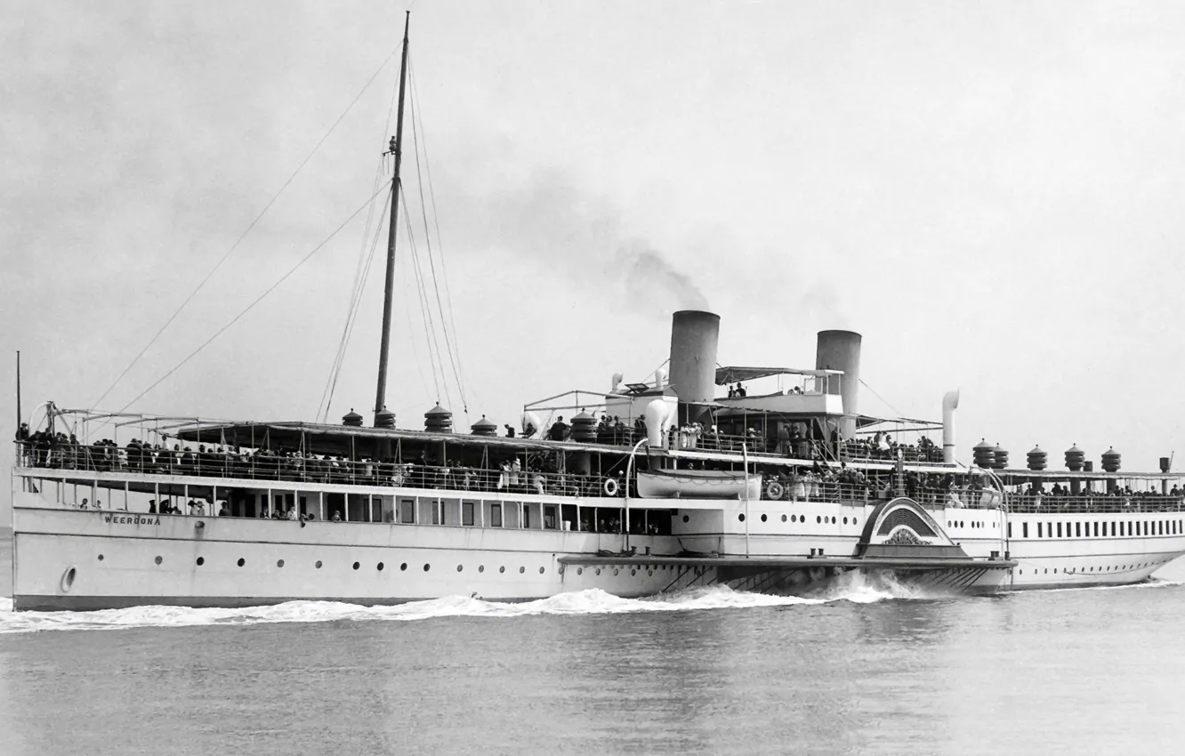 Photo wallpaper retro, steamer, old, old, Kolesnik, Passengers, STEAMSHIP