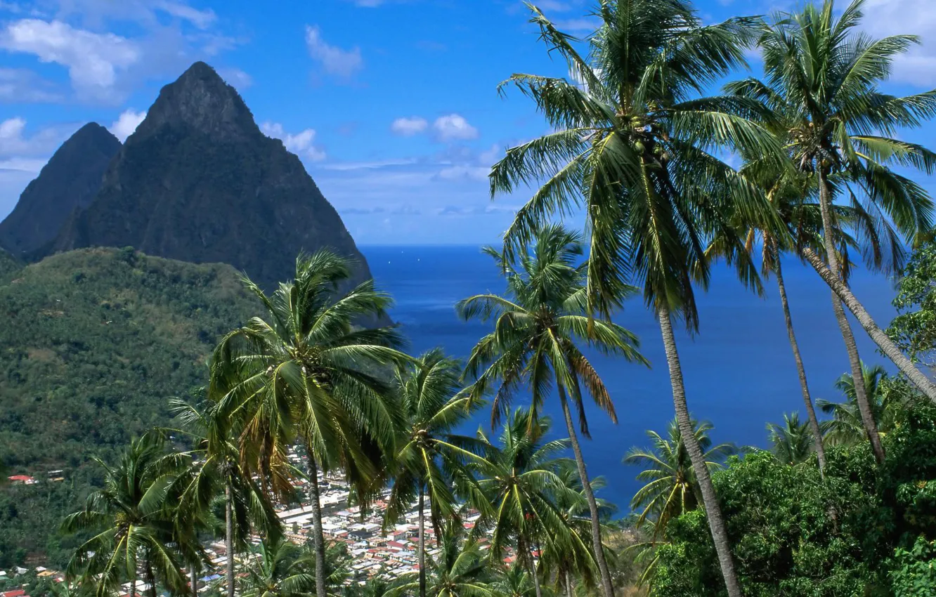 Photo wallpaper Caribbean, West Indies, St-Lucia, Soufriere, mountain Piton, Soufriere and the Pitons