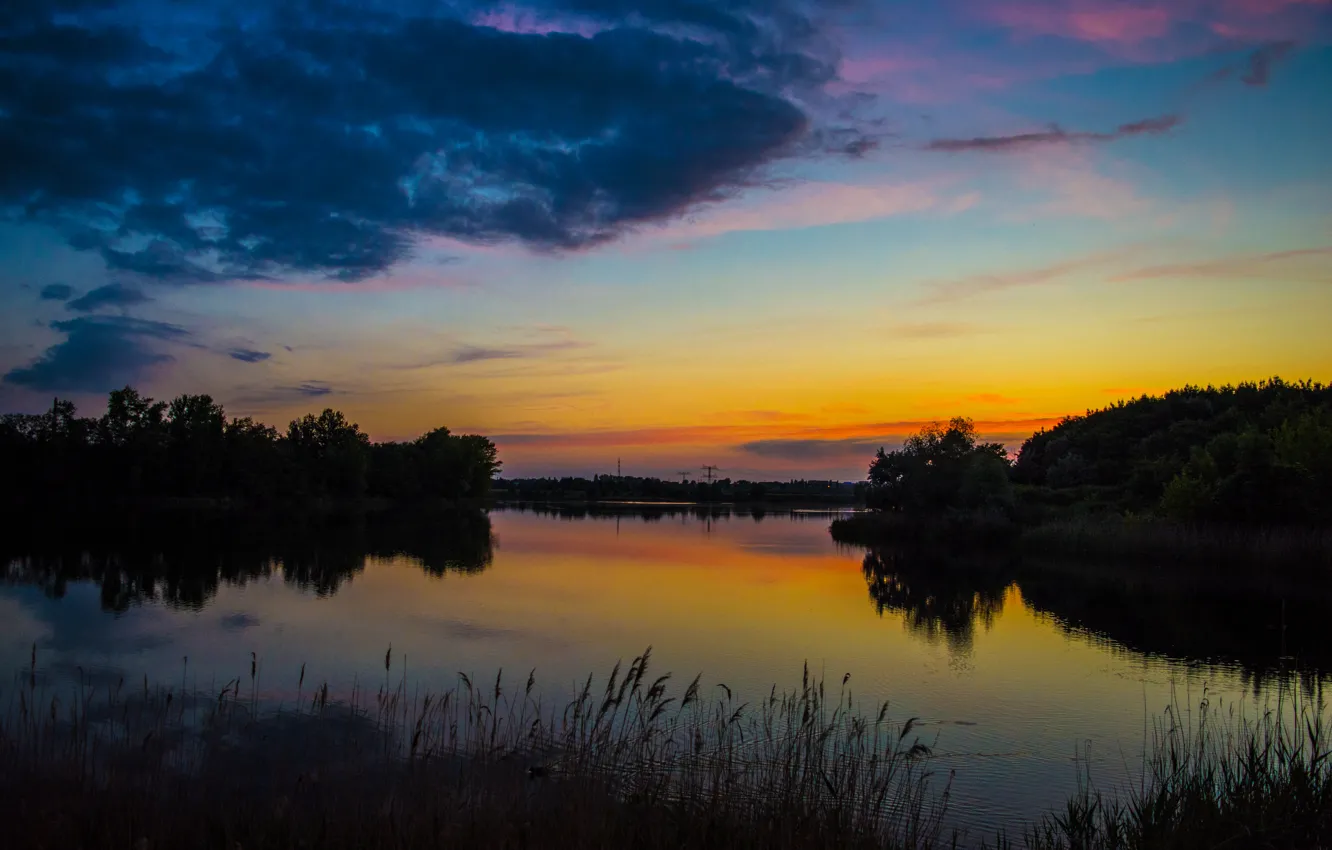Photo wallpaper sunset, nature, lake, nature, sunset, lake