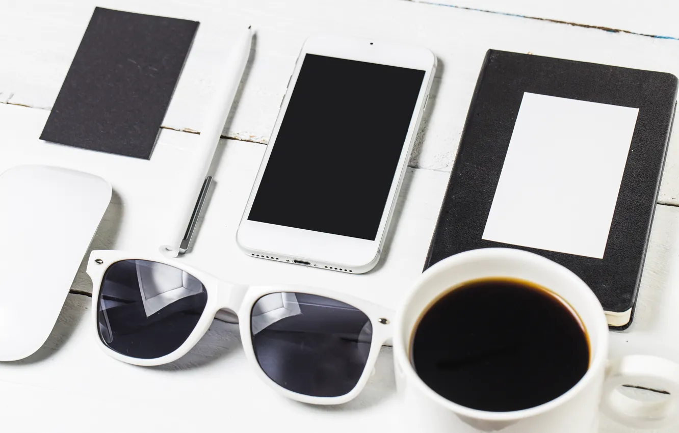 Photo wallpaper Glasses, Coffee, Phone, Handle