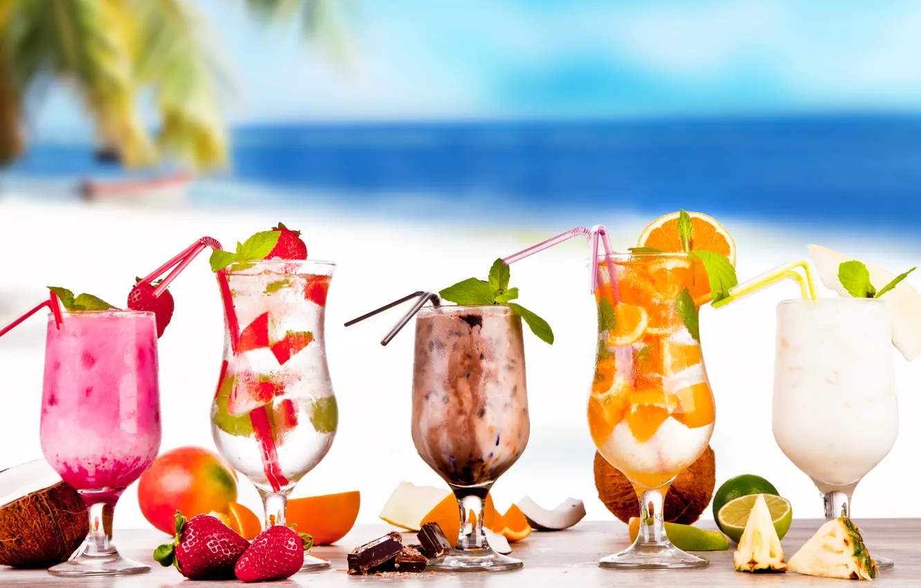 Photo wallpaper summer, drinks, beach, fresh, cocktails, fruit, drink, tropical