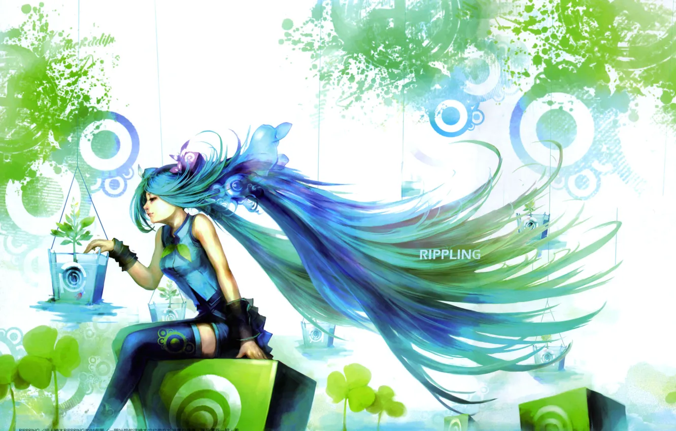 Photo wallpaper girl, plants, vocaloid, Hatsune Miku, Vocaloid