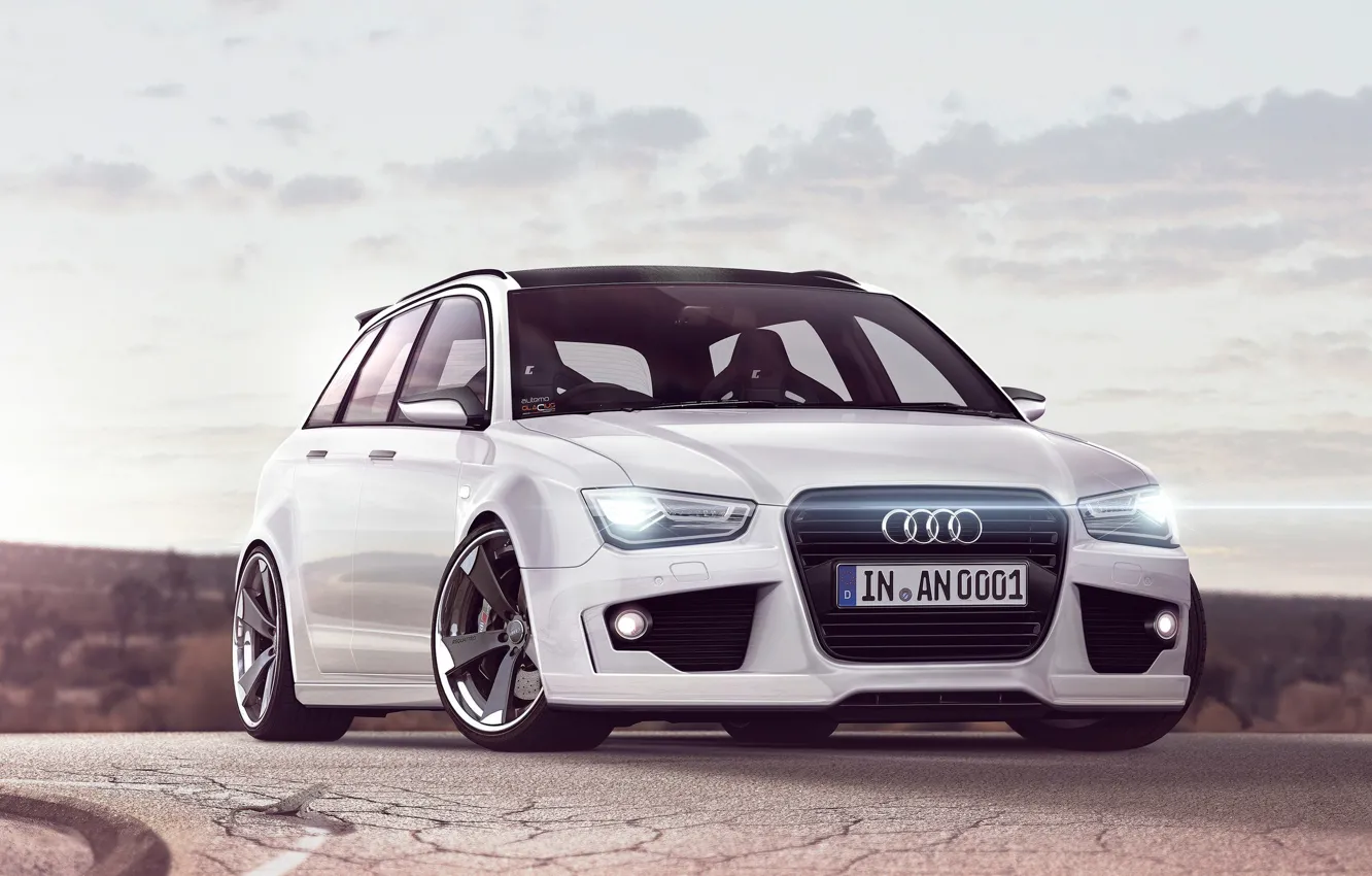 Photo wallpaper Audi, white, drives