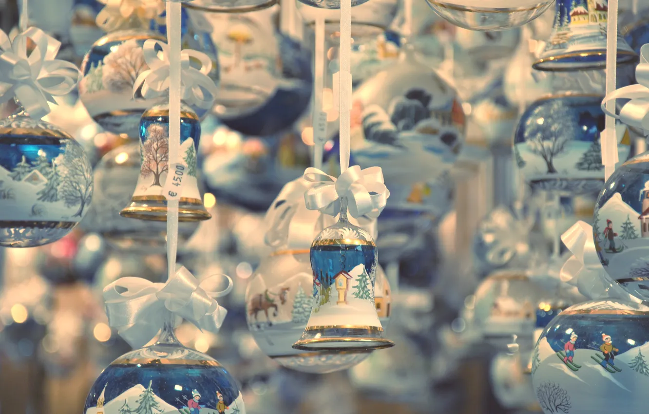 Photo wallpaper white, bow, bells, tags