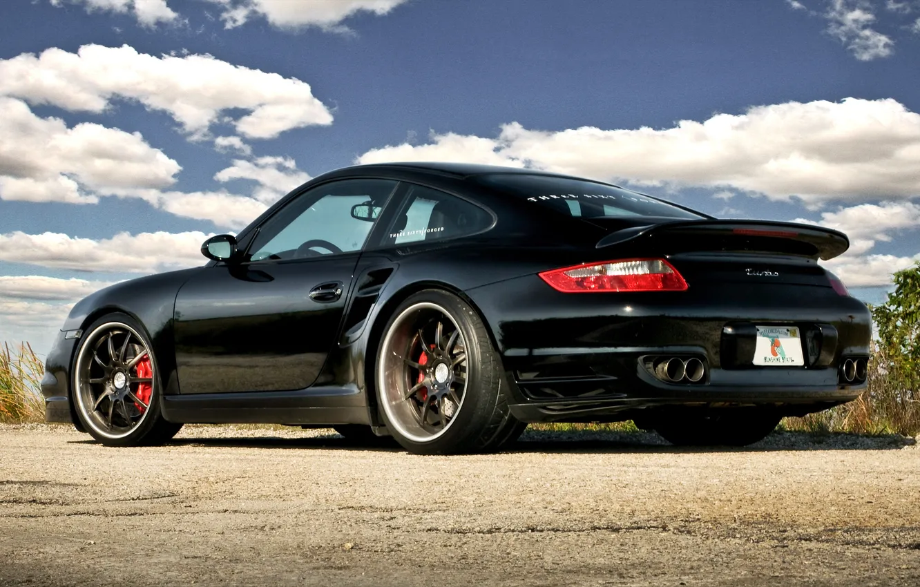 Photo wallpaper 997, Porsche, Porsche, black, Turbo, the rear part, turbo
