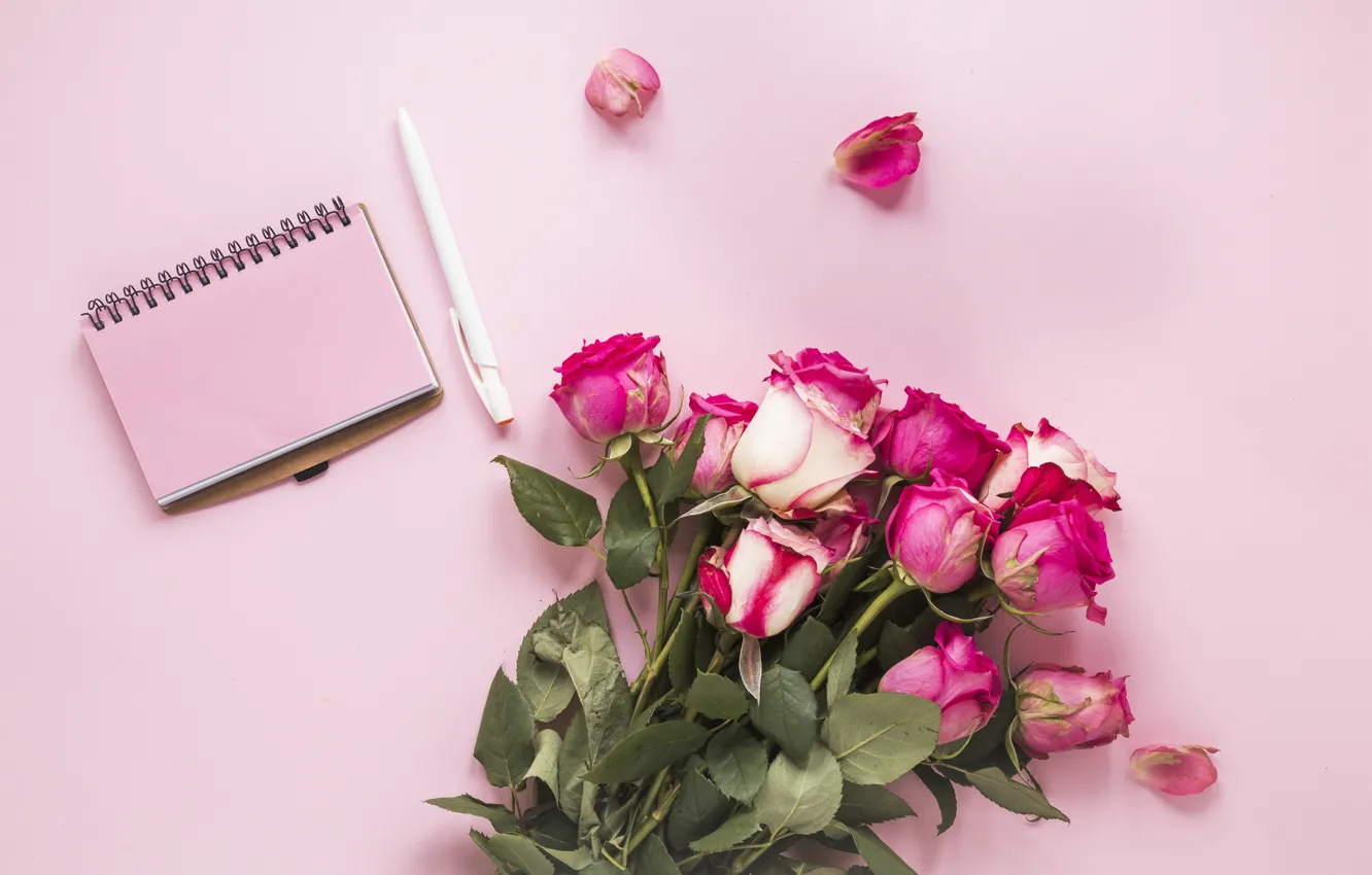 Photo wallpaper roses, bouquet, handle, Notepad