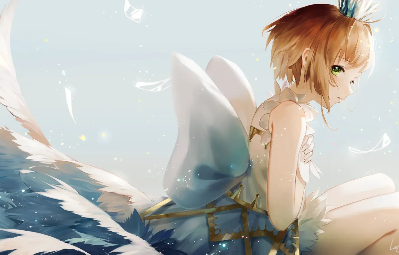 Photo wallpaper girl, angel, sitting, Card Captor Sakura, Sakura - collector cards