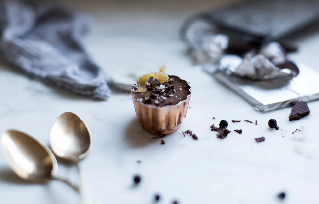 Photo wallpaper chocolate, dessert, spoons