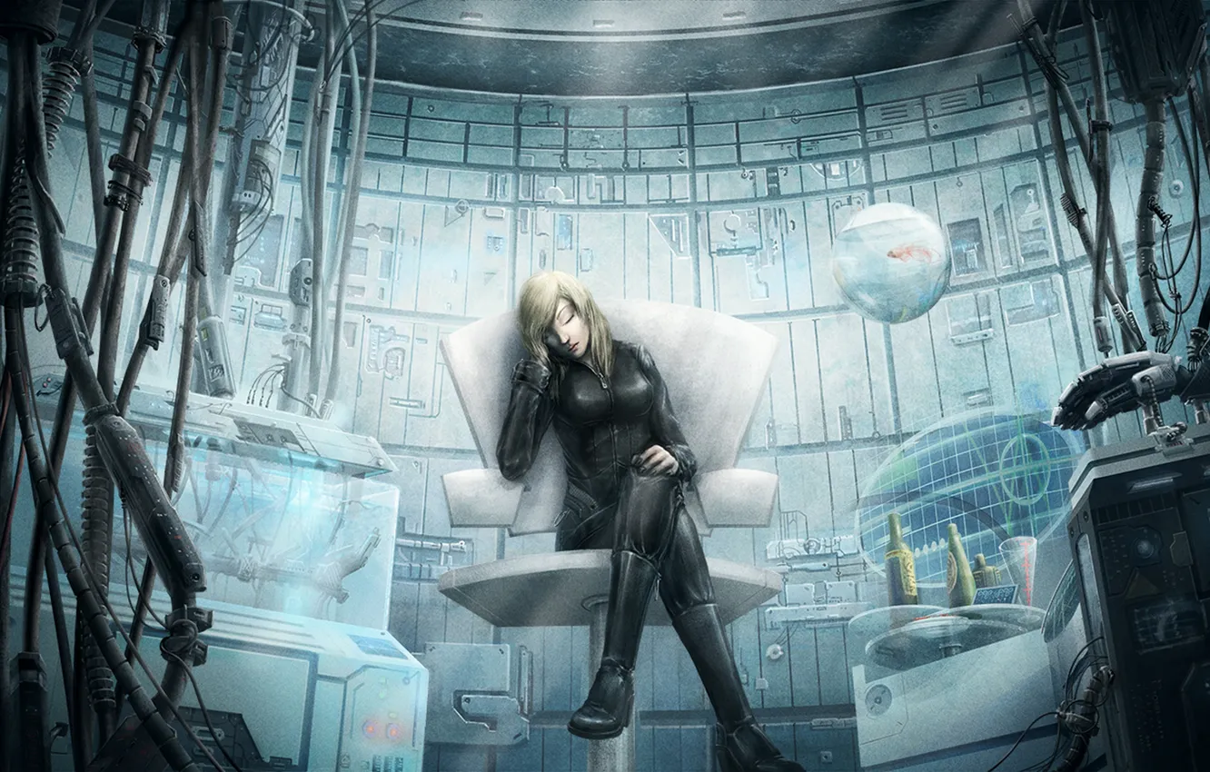 Photo wallpaper wire, woman, aquarium, Doc