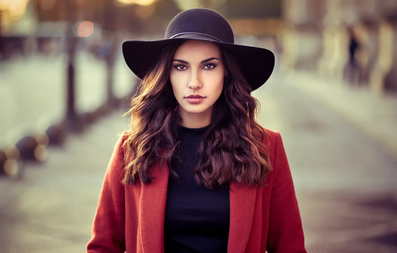 Photo wallpaper background, model, hat, makeup, hairstyle, brown hair, beauty, coat