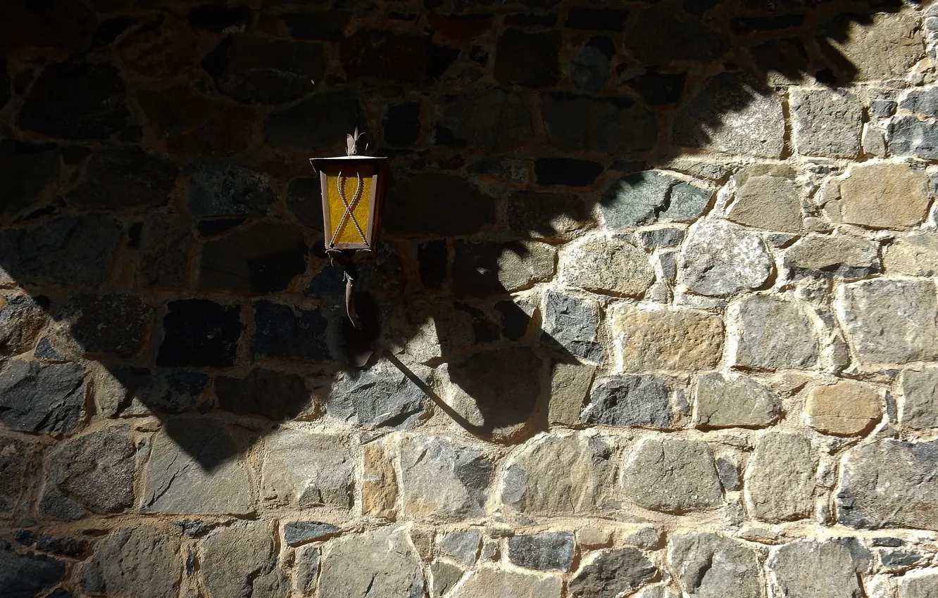 Photo wallpaper light, wall, widescreen, Wallpaper, stone, shadow, masonry, lantern