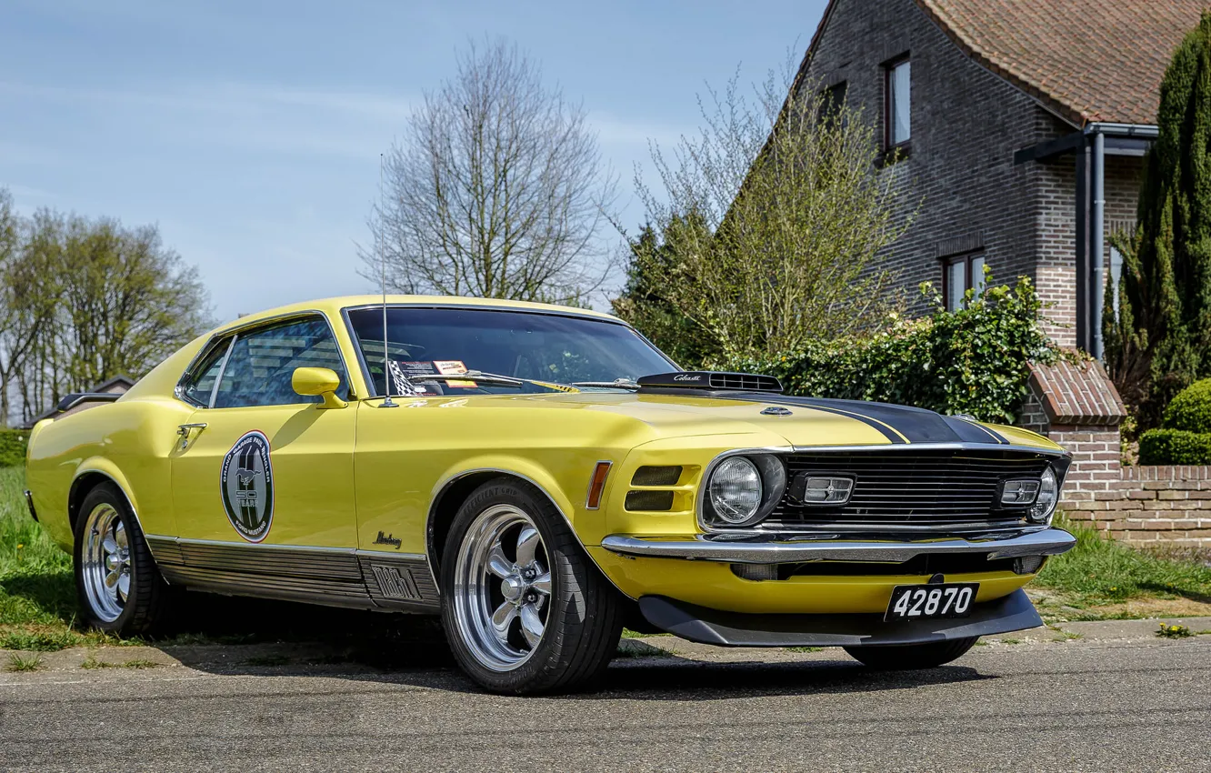 Photo wallpaper Mustang, Ford, Yellow, Mach 1