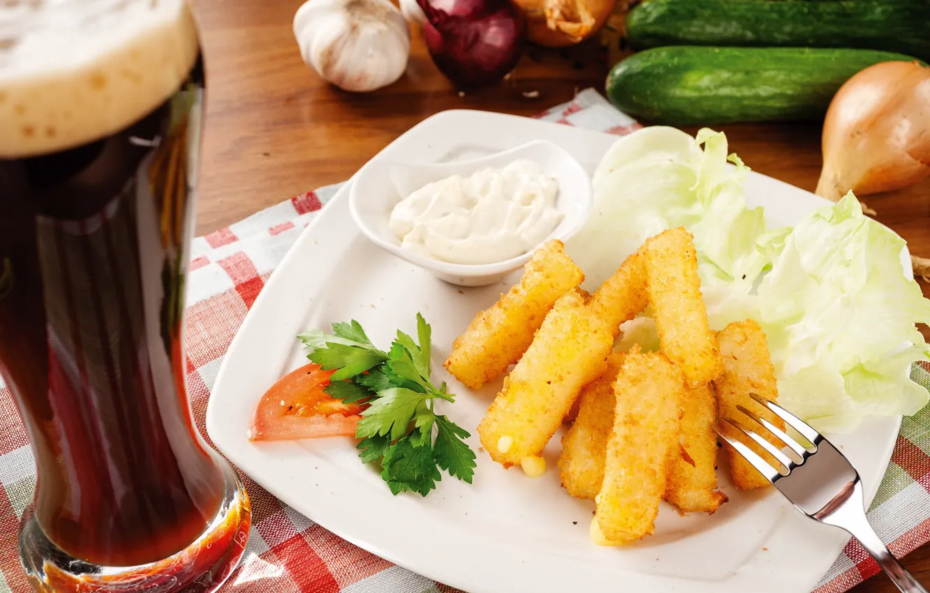 Photo wallpaper beer, vegetables, potatoes, appetizer
