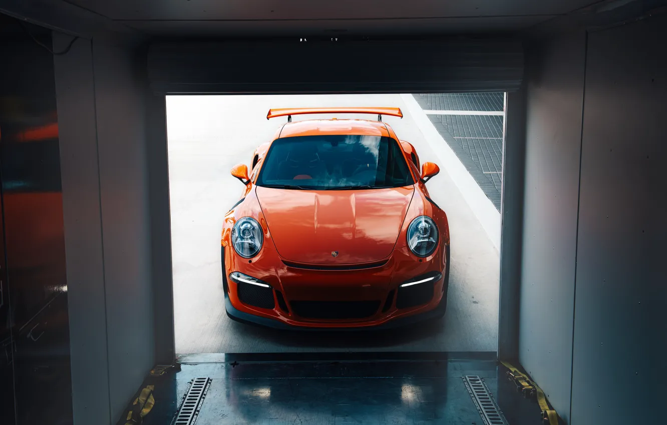 Photo wallpaper 911, Porsche, Orange, Front, GT3RS, VAG