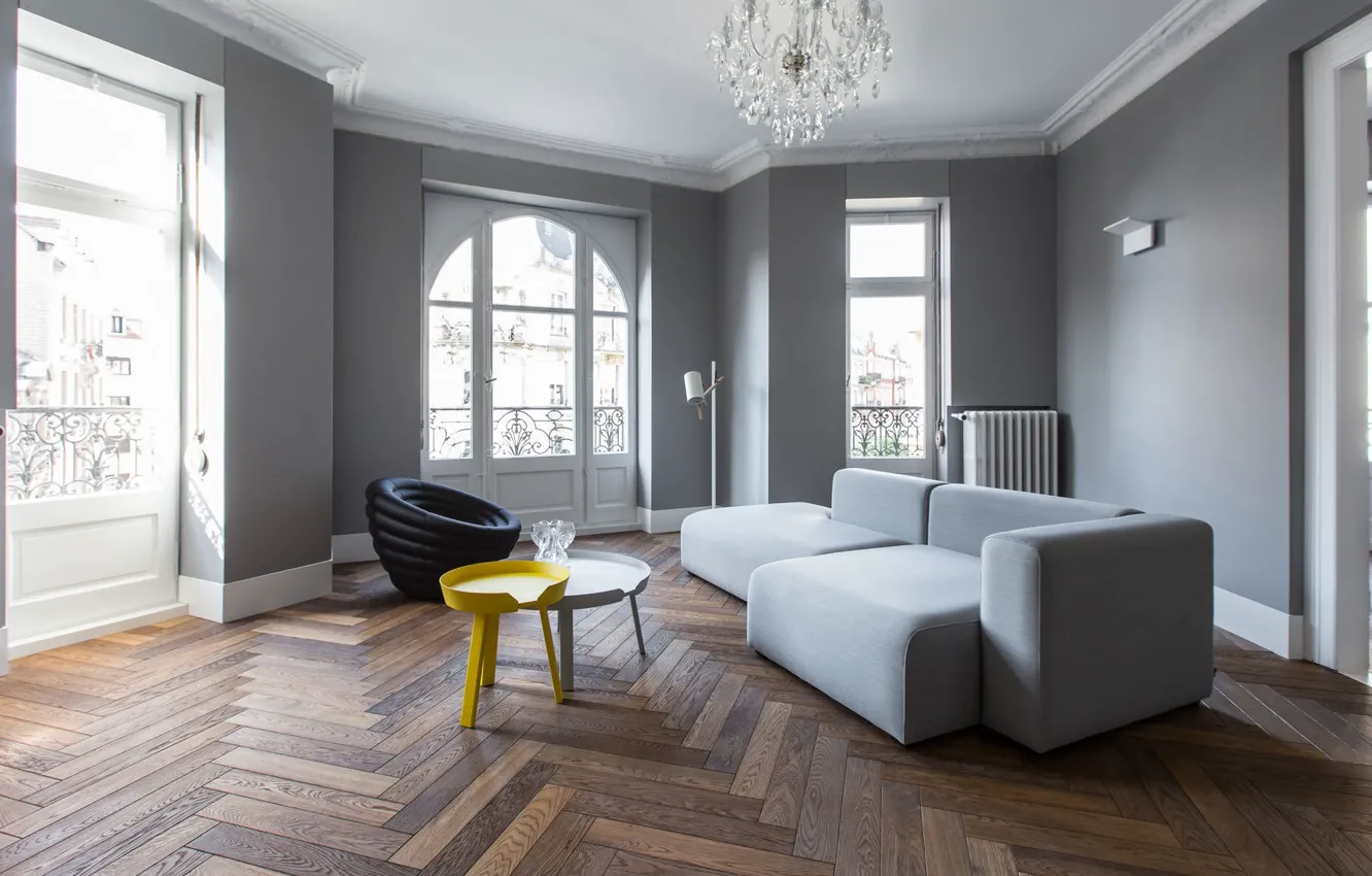 Photo wallpaper design, France, interior, chair, sofa, living room, apartment in Strasbourg, Strauss Apartment