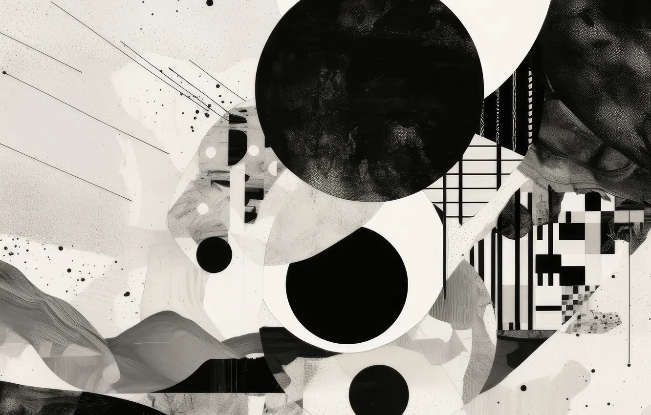 Photo wallpaper circles, abstraction, figure, black and white, abstract background, AI art, neural network