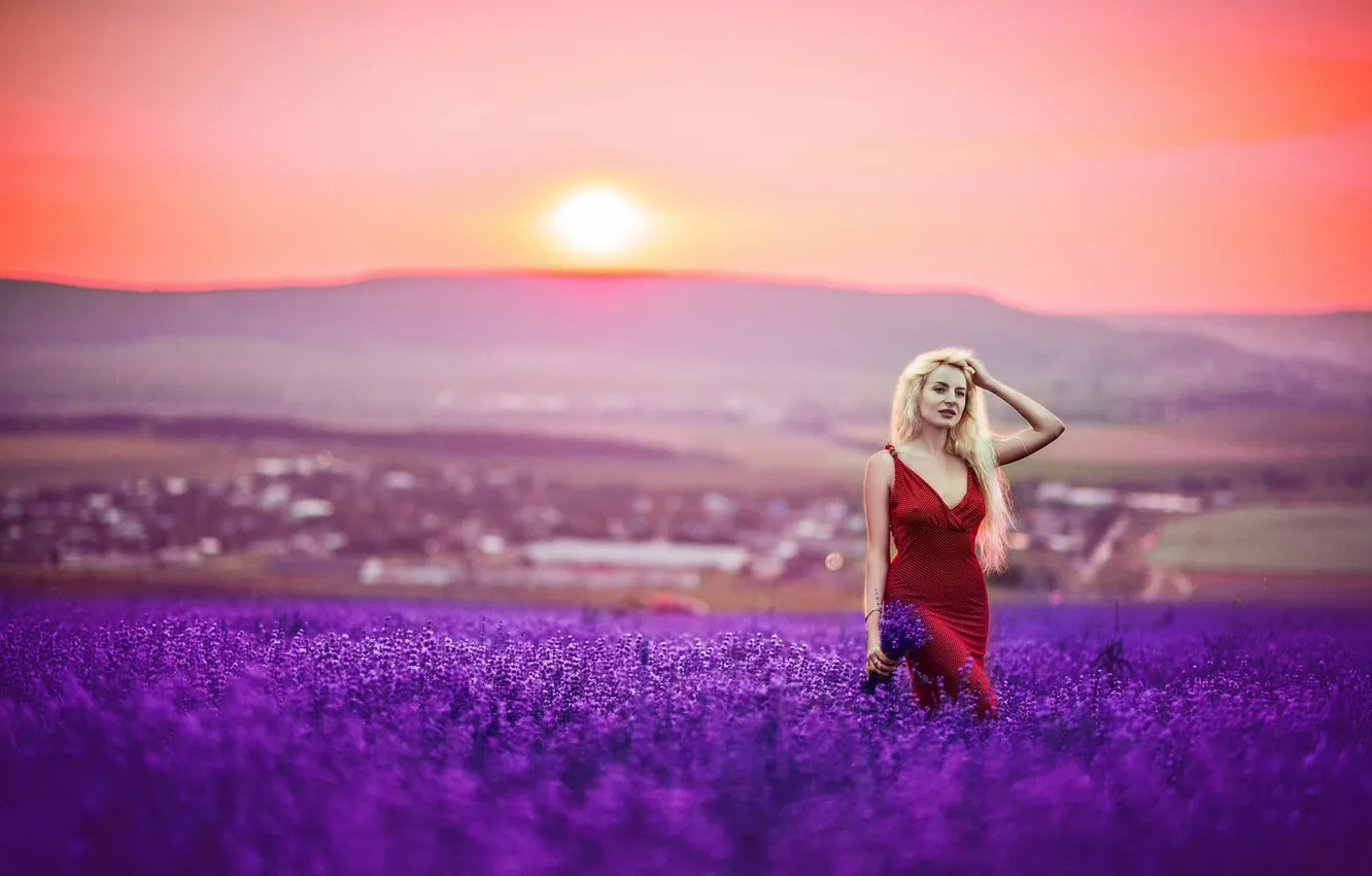 Photo wallpaper girl, sunset, autumn, people, Kristina, lavender, portrait