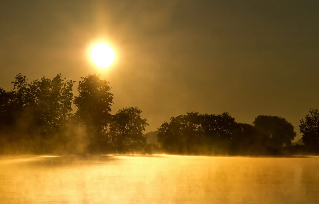 Photo wallpaper landscape, nature, fog, lake