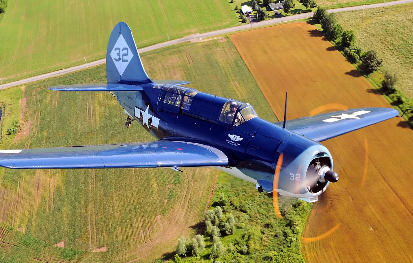 Photo wallpaper field, flight, fighter, propeller, the plane