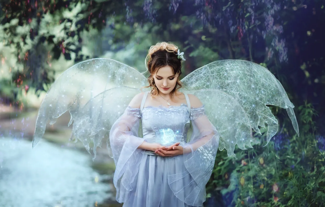 Photo wallpaper look, girl, pose, wings, fairy, elf, Diana Lipkina