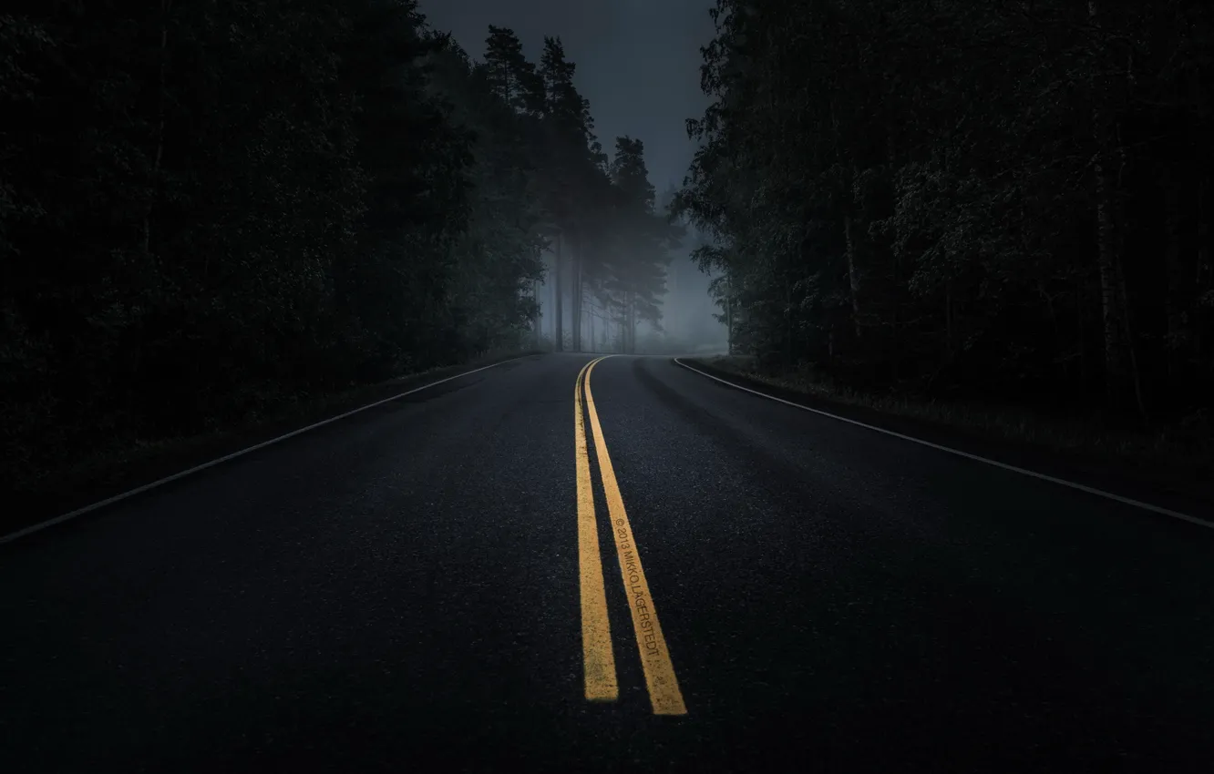 Photo wallpaper road, landscape, night