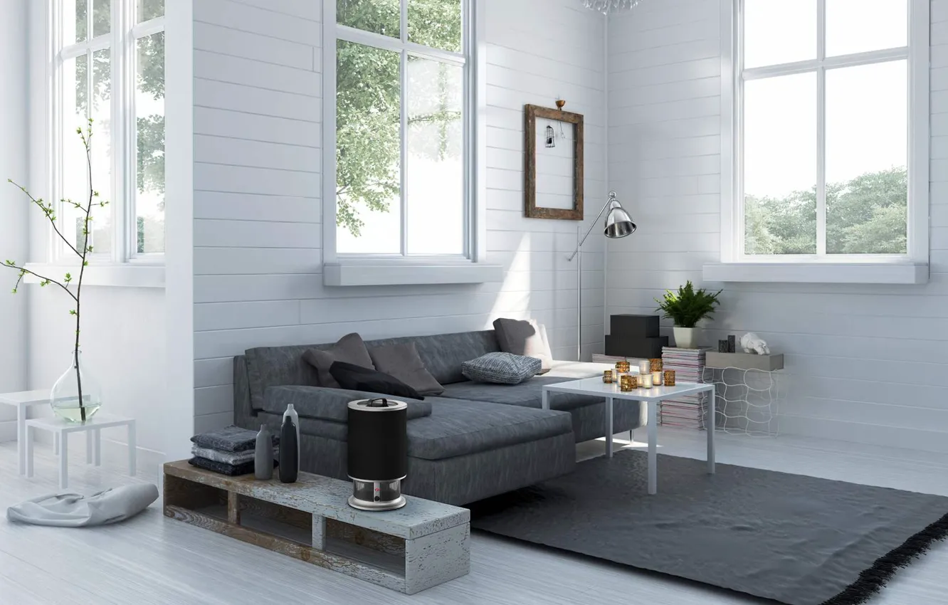 Photo wallpaper design, style, lamp, interior, minimalism, sofa, living room